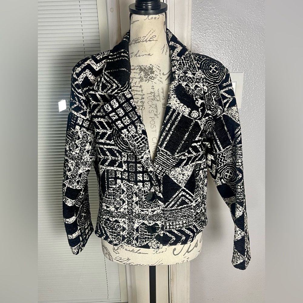 Silverado Vtg 80’s Oversized Shoulder Pad Cropped Tribal Aztec Tapestry Jacket M